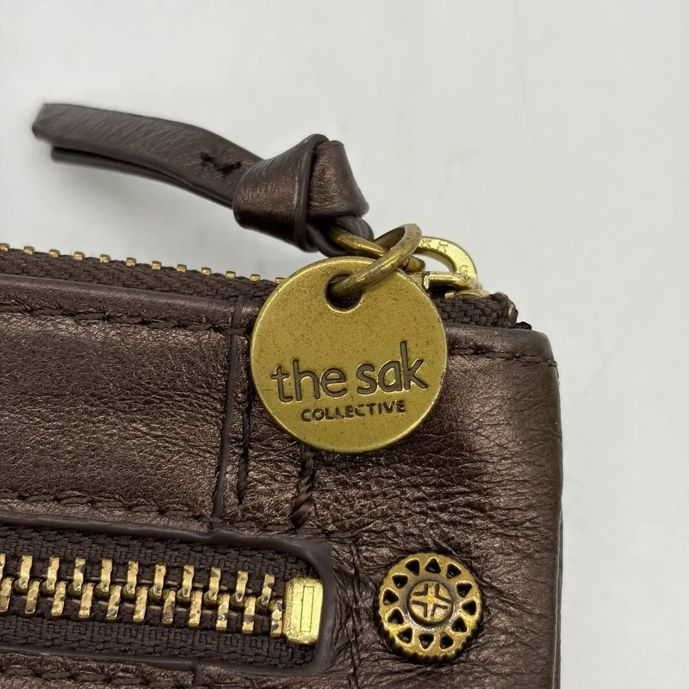 The Sak‎ Womens Wallet Bronze Leather Brass Hardware Reptile Print Trim Bi-Fold